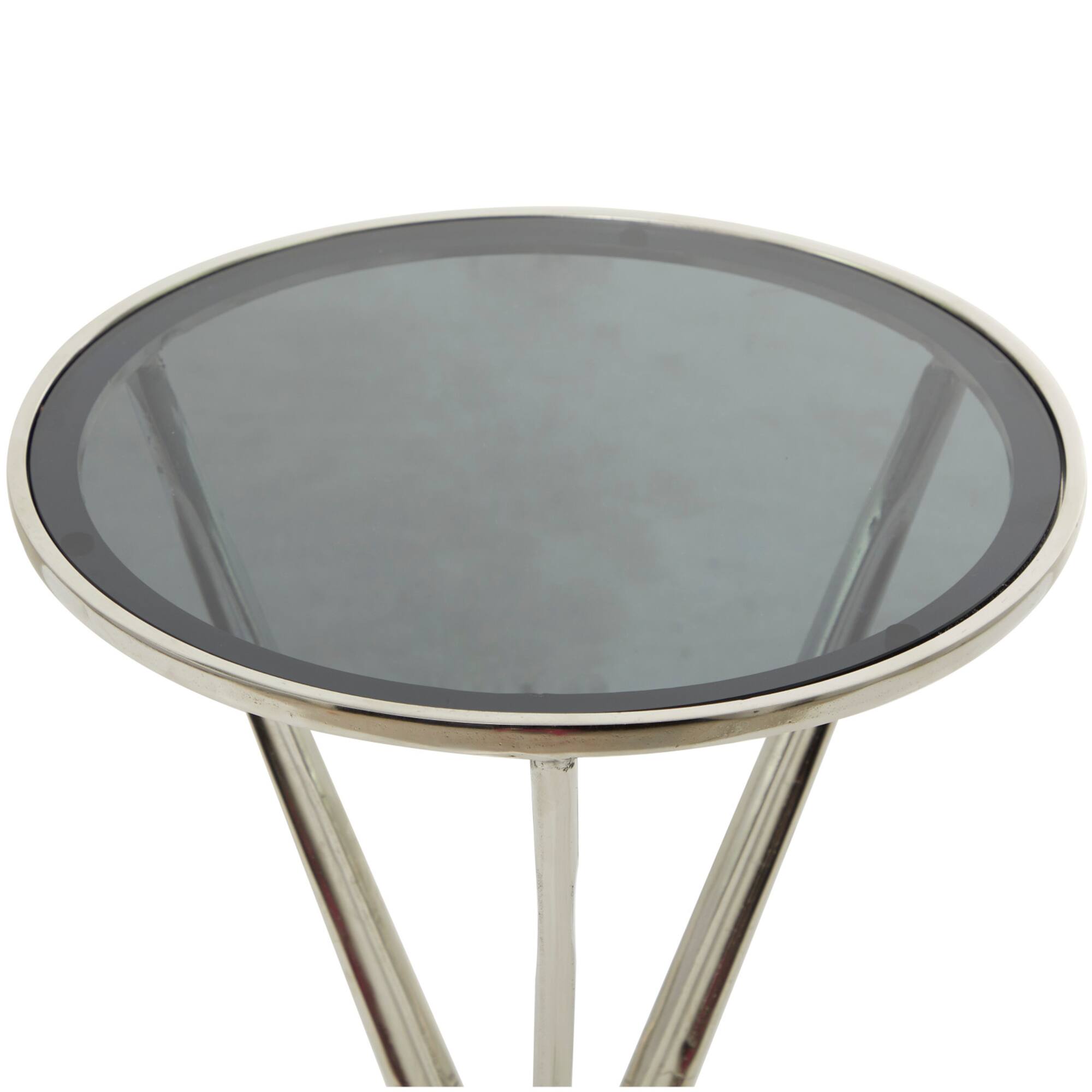 Silver Aluminum Hourglass Shaped Stand Accent Table with Clear Glass Top 16" x 16" x 24"